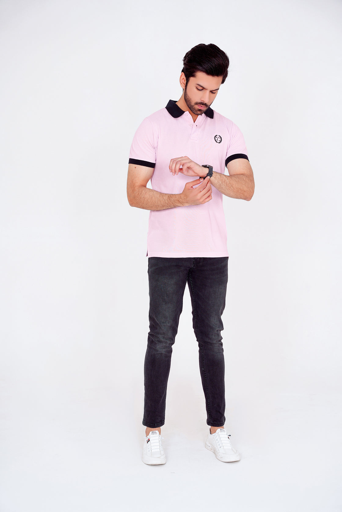 Pink Contrast Black Collar Shirt