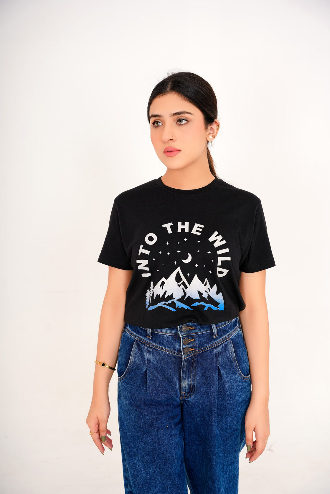 Black Printed Tee for Women