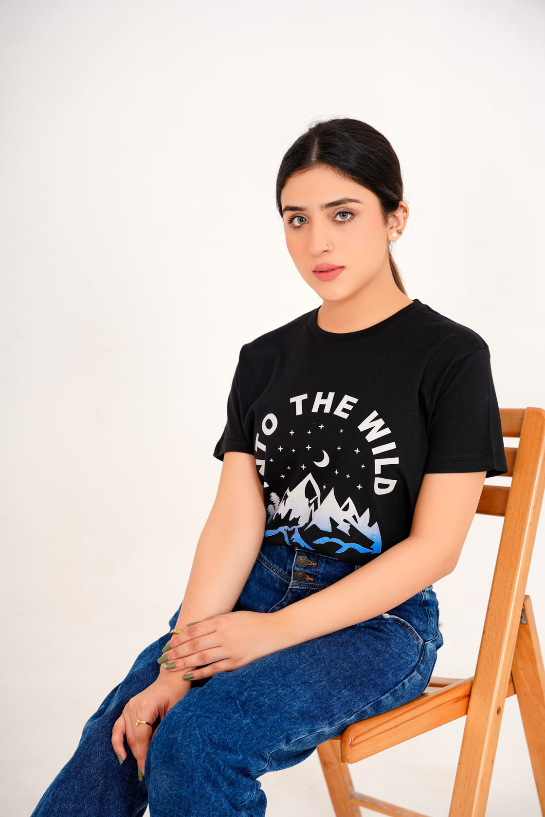 Black Printed Tee for Women