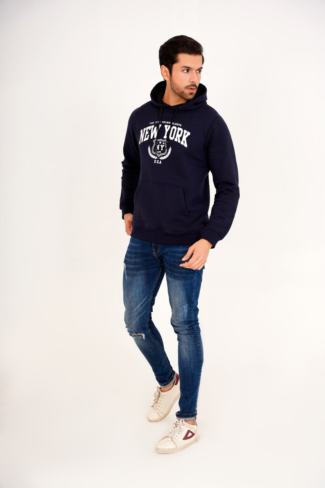 Printed Blue Hoodie for Men