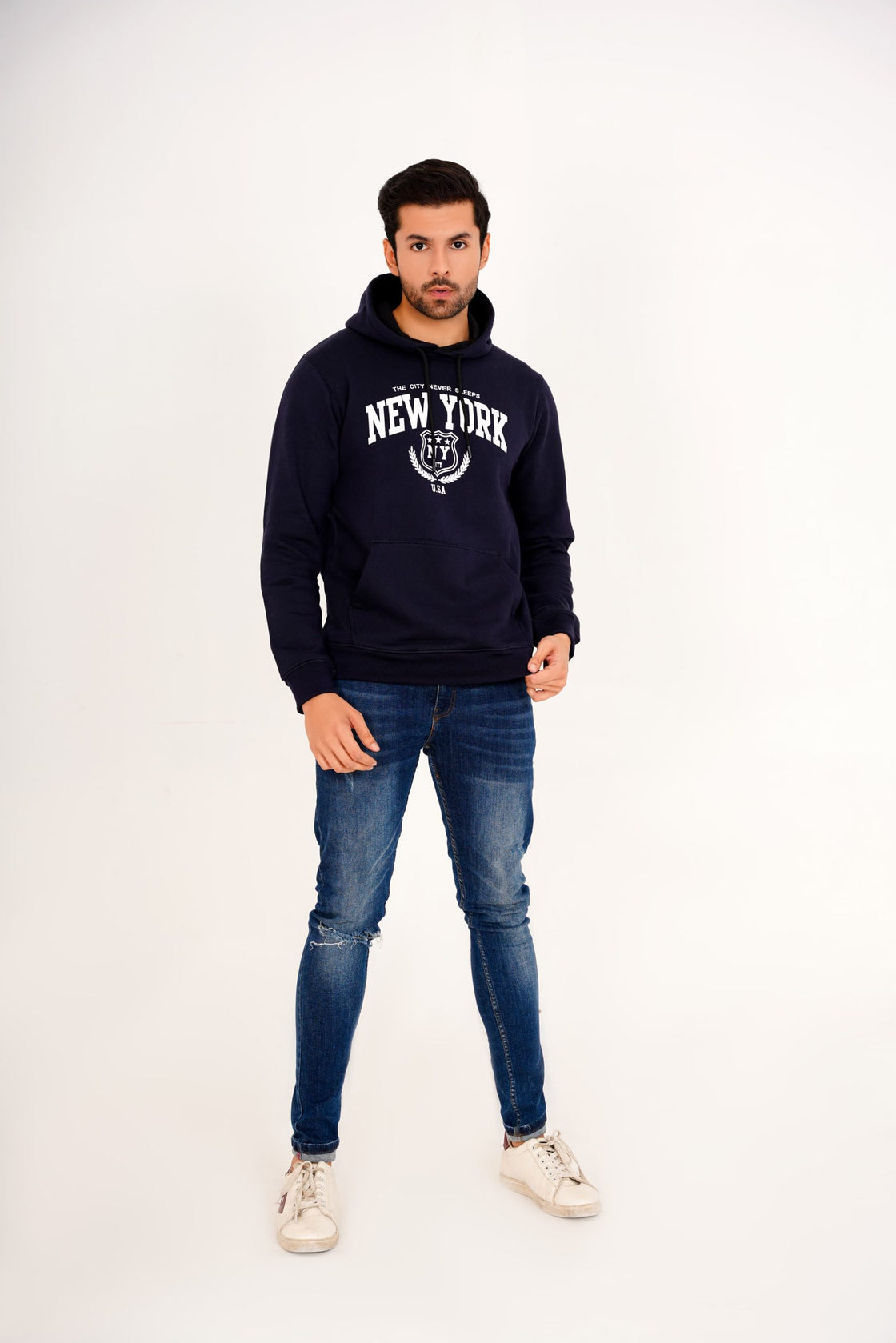 Printed Blue Hoodie for Men