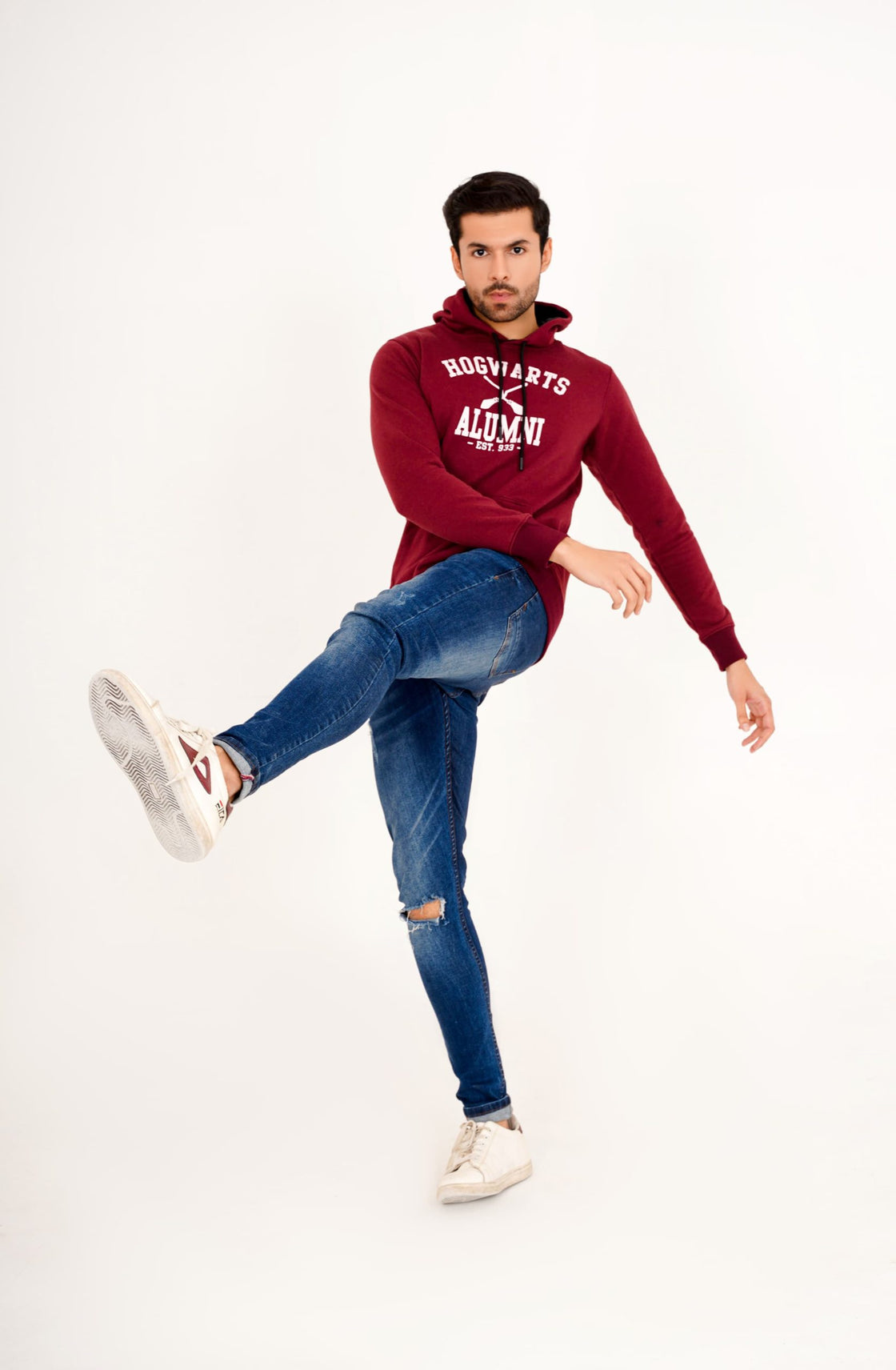 Maroon Printed Hoodie for Men