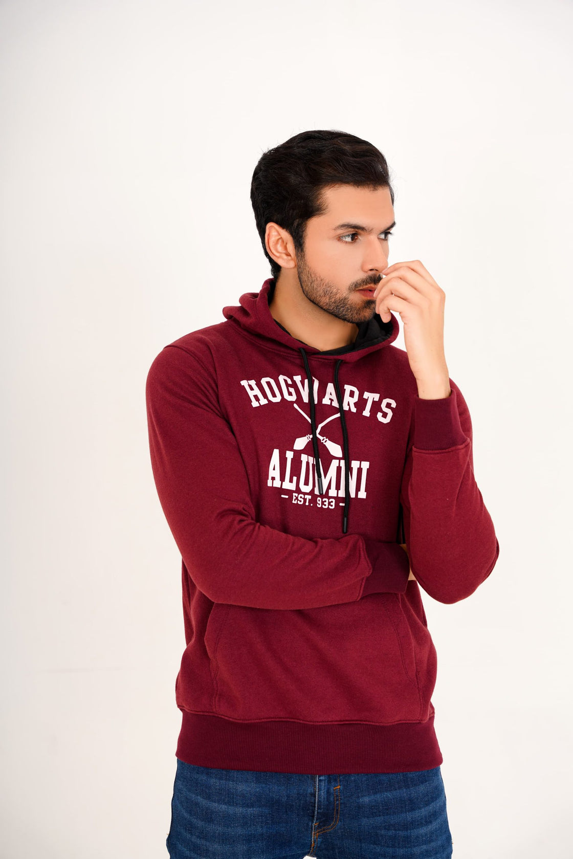 Maroon Printed Hoodie for Men