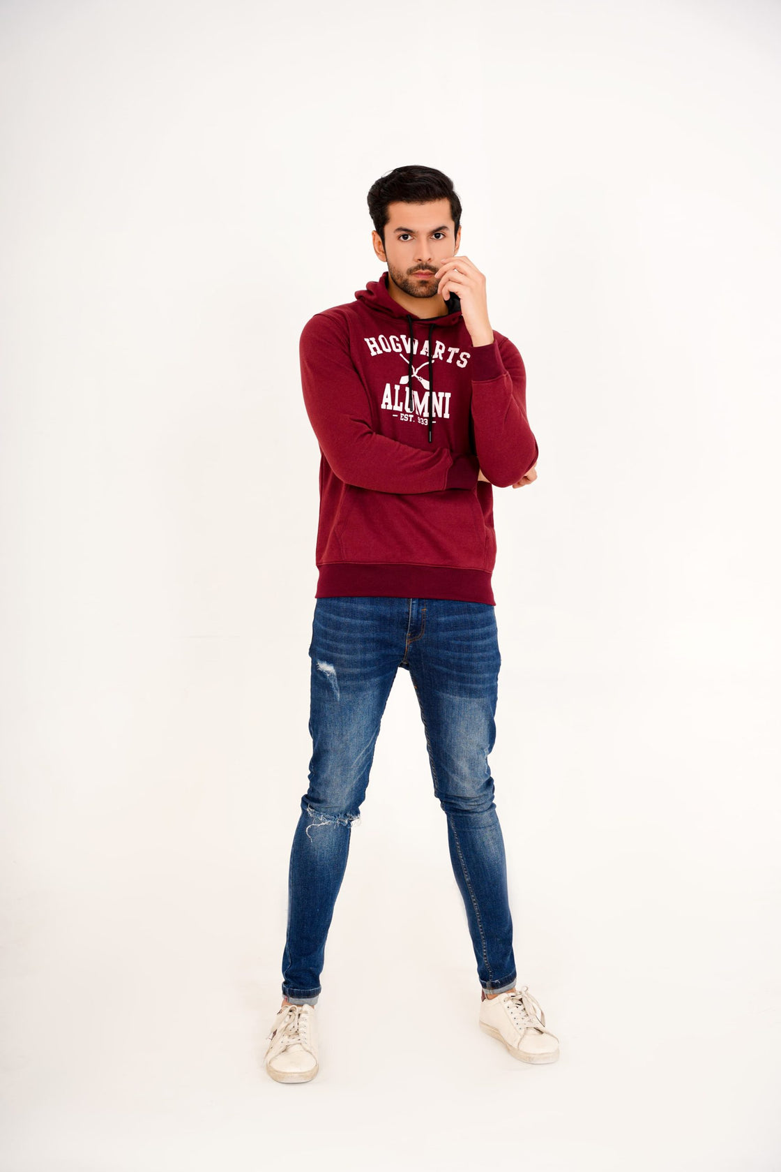 Maroon Printed Hoodie for Men