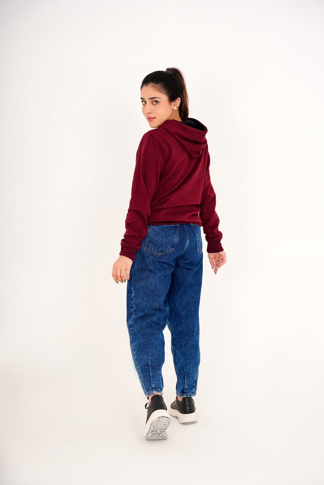 Maroon Printed Hoodie For Women