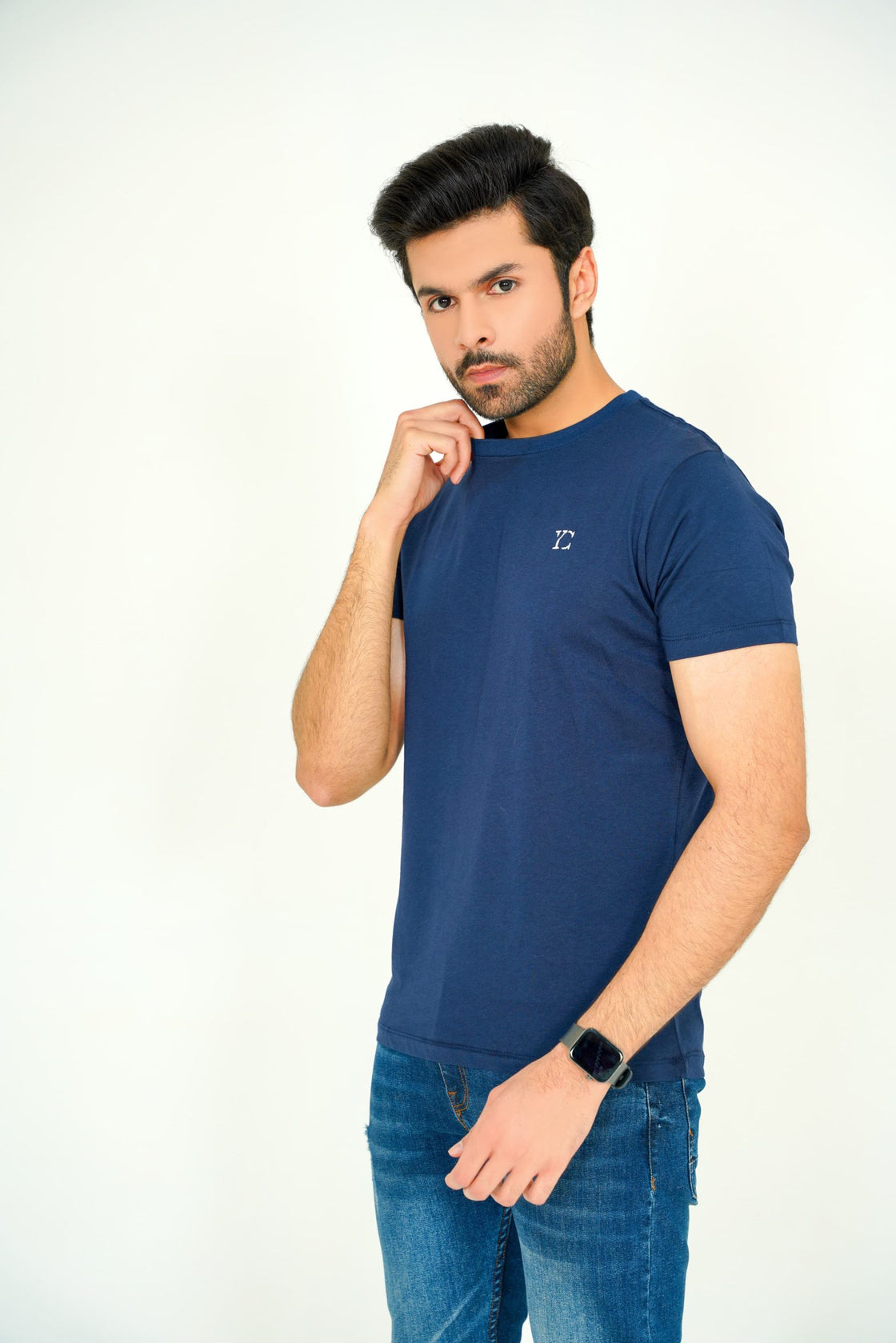 Cotton Navy Blue T-Shirt for Men