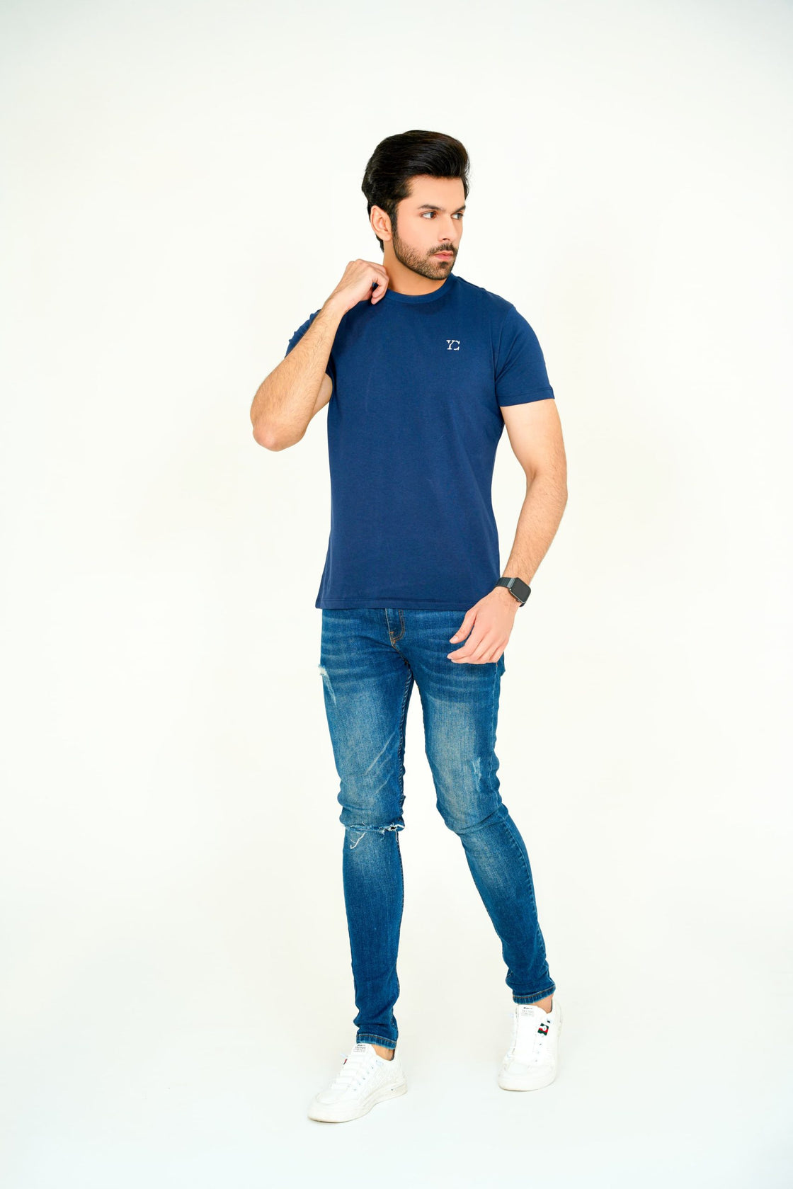 Cotton Navy Blue T-Shirt for Men