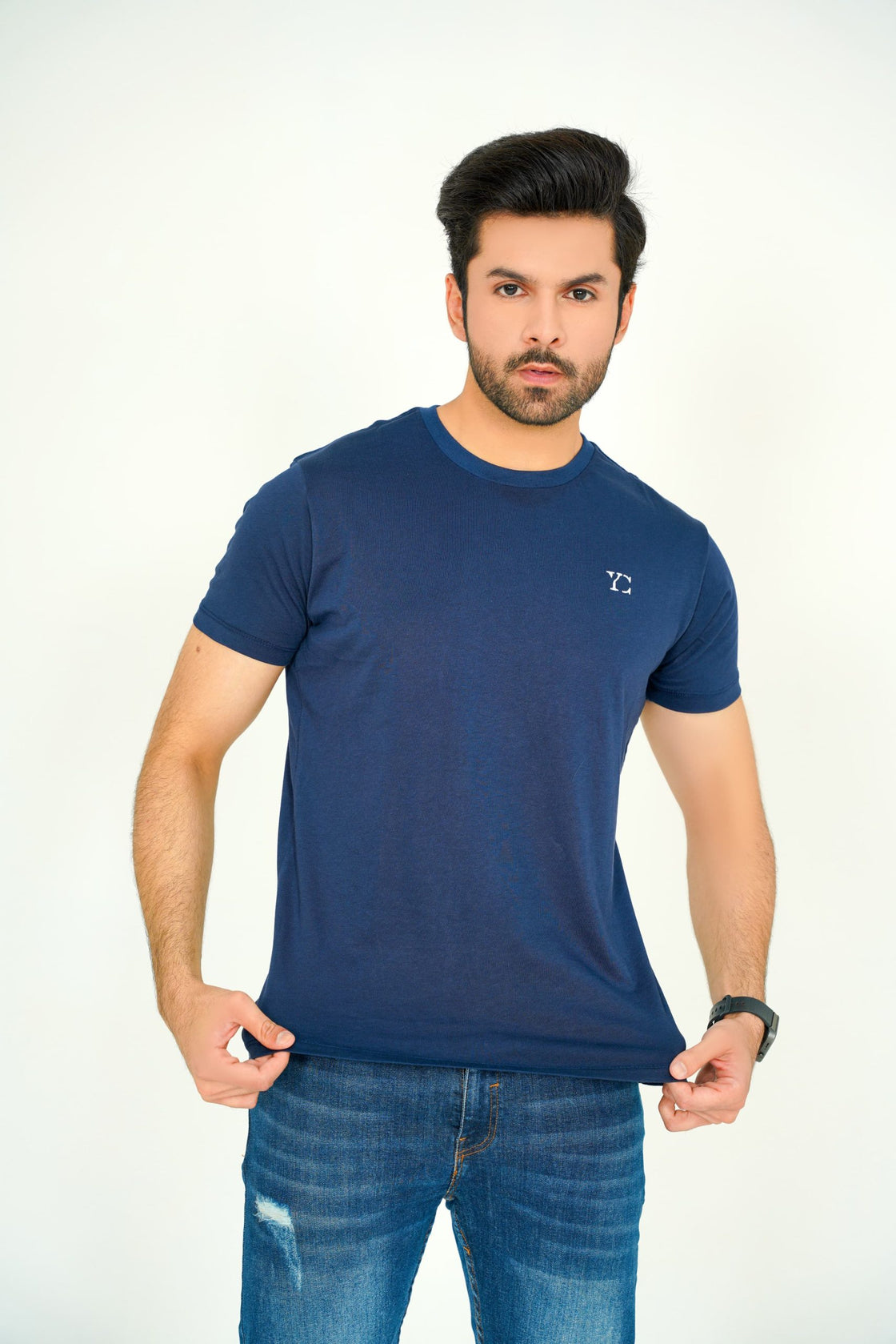 Cotton Navy Blue T-Shirt for Men