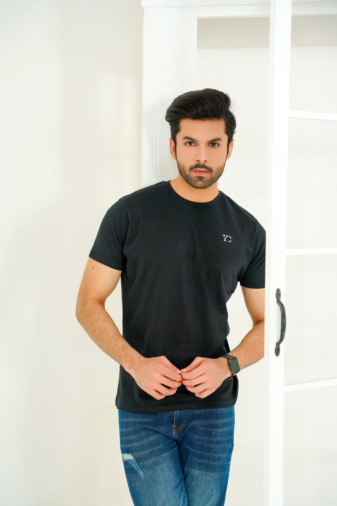 Cotton Basic Black T-Shirt for Men