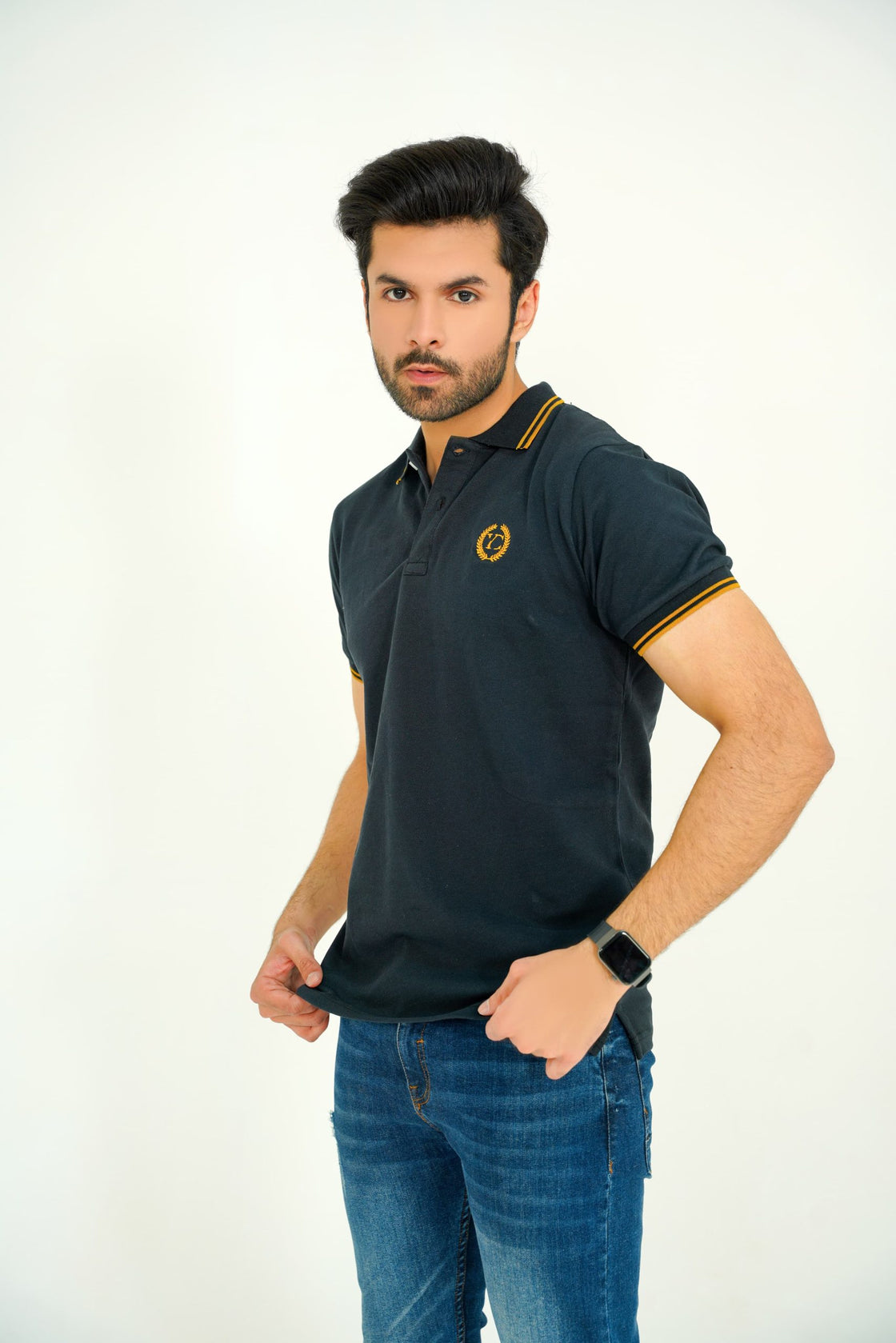 Sleek Black Mustard Polo